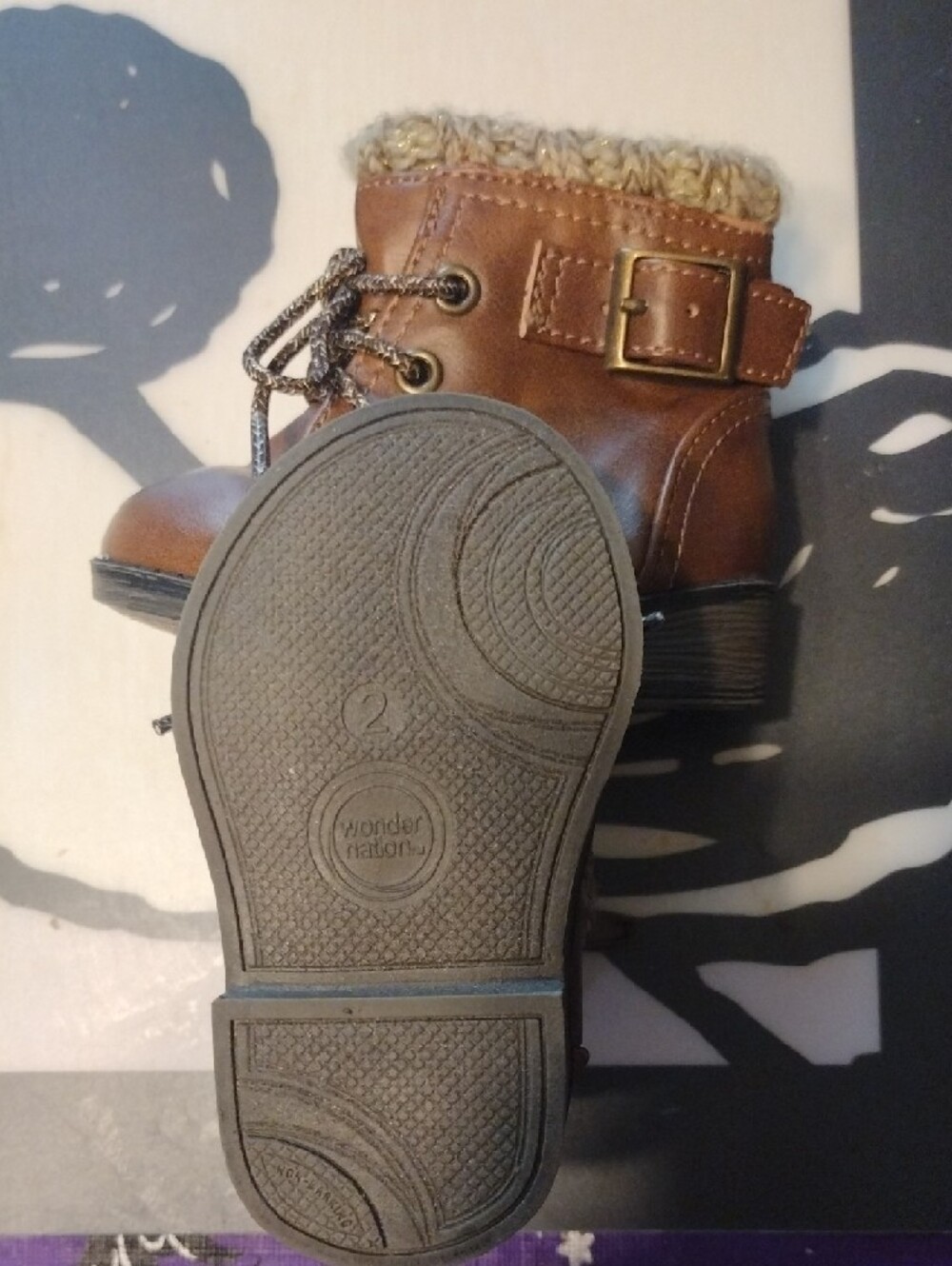 wonder nation Brown Faux-Leather Knit Cuff Kids Boots - Picture 7 of 7